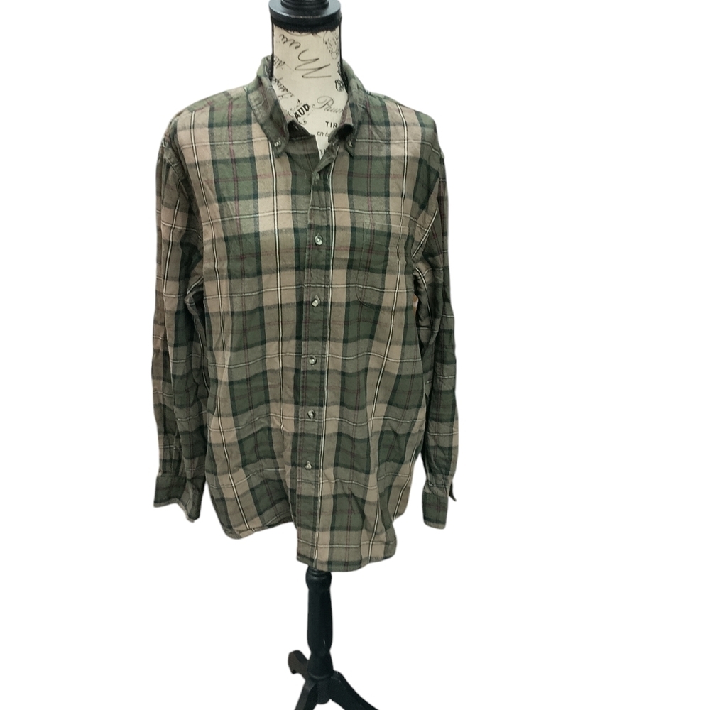 Northcrest Green and Brown Casual Button Down Shirt